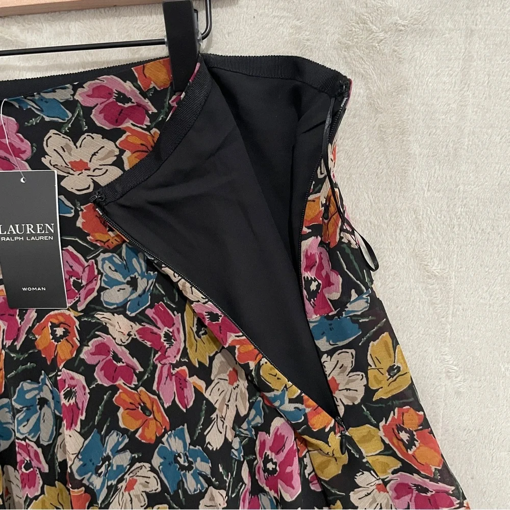 NEW Lauren Ralph Lauren Floral Georgette Mini‎ Skirt Black Multi 16W LRL